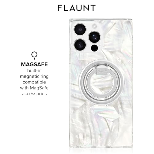 Coque MagSafe iPhone 16 Pro Flaunt carrée antichoc nacre blanche