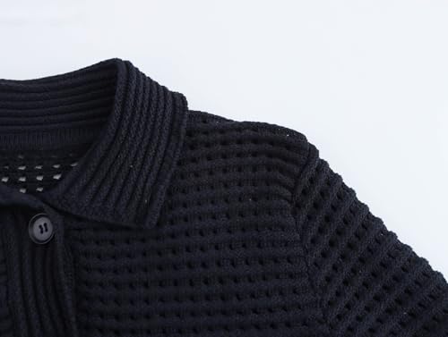 Minimalist Women's Hollow Knitted Jacket French Retro Single Breasted Tassel Black Sweaters Women Tops Knitwear4