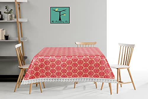 Image of The Furnishing Tree Waterproof Square Shaped Upto 6 Seater Printed Dining Table Cover Size 72x72 inches with White Border Lace