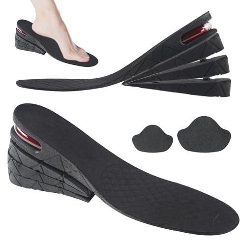 4 Layers Alzas para Zapatos Hombre Mujer Aumento de Altura Plantillas, Absorción de Impacto Plantillas Altura Hombre, Plantillas Zapatos Extraíble con 2 Autoadhesivas Taloneras para Zapatos