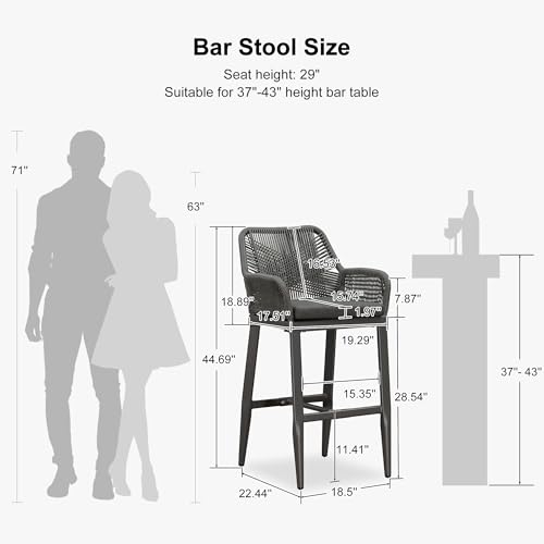 Image of PURPLE LEAF Bar Height Stools Set of 4 Rust Resistant Aluminum Frame, Grey