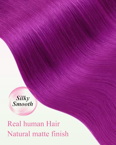 Image of YoungSee Hair Extensions Tape in Purple, Tape in Extensions Human Hair Colored, Tape Extension, Blend Naturally with Your Natural Hair, 25g 10pcs 20 Inch, for Girls
