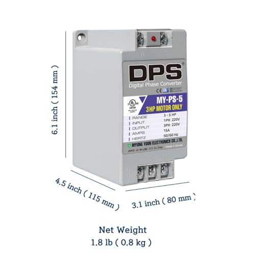 Image of DPS Single to 3 Phase Converter, My-PS-5 Model is Used for a 3HP(2.2kW) 9Amps 200-240V 3 Phase Motor, Input /Output 200V-240V, UL /CE Certified