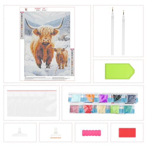 AIRDEA 5D Highland Cow Diamond Art Painting Kits, Cow Snow DIY Full Drill Crystal Rhinestone Painting Art Kits - Image 4