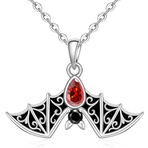 Bat Necklace Halloween Necklace for Women Sterling Silver Gothic Vampire Witch Black Bat Pendant Jewelry for Holiday Christmas