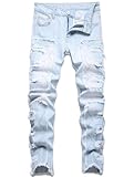 Anbreuinron Boy's Skinny Fit Ripped Destroyed Distressed Stacked Fashion Denim Jeans Pants,260-1,16