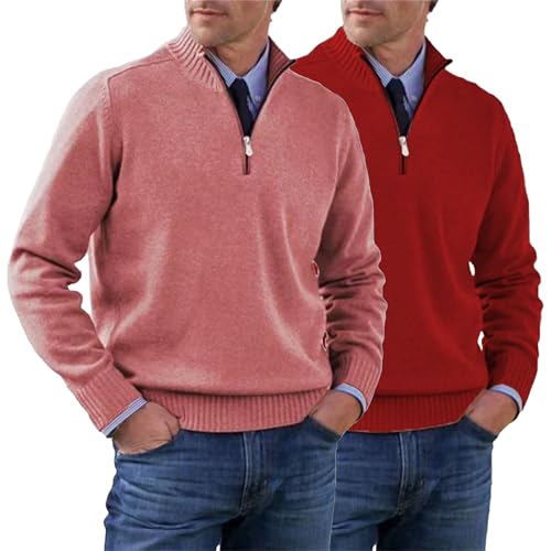 DGHM-JLMY 2 Pack Men's Casual Mock Neck Cable Knit Sweater Slim Fit Turtleneck Polo Sweaters Quarter Zip Jumper Tops