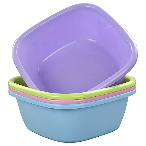 Ponpong 12 Quart Plastic Square Dish Pan Tub Washing Basin, 4 Pack #TOP4