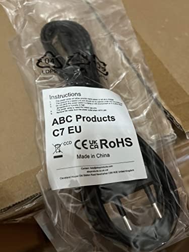 ABC Products® 1.8M Long EU European C7 Figure of 8 Power Supply Cord Mains Cable Lead Plug (for France, Germany, Spain, Italy, Poland etc)