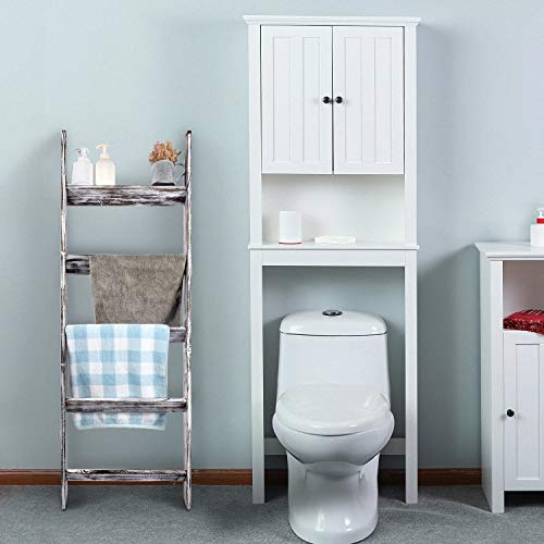 N\A Blanket Ladder - 4.5 Ft Wood Rustic Decorative Quilt Ladder Stand, Wall-Leaning White Vintage Wooden Throw Blanket Rack Holder