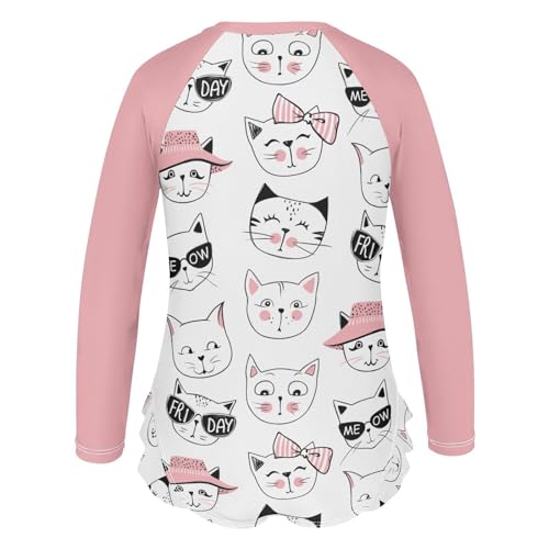 Image of CaTaKu Girls Rash Guard Swimsuit Long Sleeve One Piece Bathing Suit UPF 50+ Toddler Kids Zipper Ruffle Swimwear 3-12Y