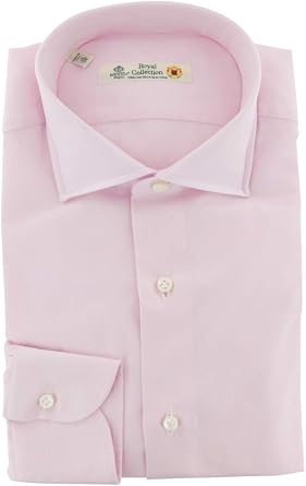 Luigi Borrelli Pink Solid Button Down Spread Collar Cotton Slim Fit Dress Shirt, Size Small 15.5