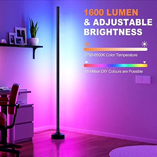 Led Corner Floor Lamp, Rgb+Ic Floor Lamp Work With Alexa, Color Changing Light Standing Lamp With App/Remote Control/Music Sync/Diy Colors, Modern Floor Lamps For Living Room, Bedroom, Gaming Room #TOP1