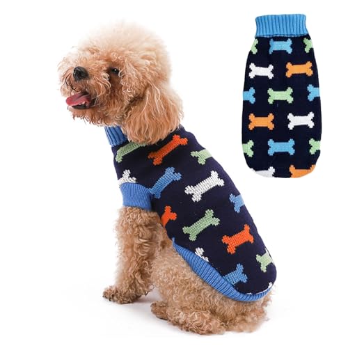 Suéter cálido para perros pequeños, suéter de punto de invierno para mascotas, suéter suave de cuello alto, ropa para mascotas, chaleco para Yorkshire Jack, Chihuahua, Corgi galés, gato (azul, L)