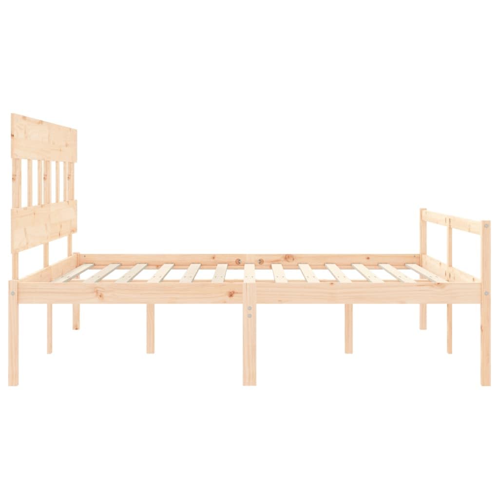 Lite drewno sosnowe z podwyższonym wezgłowiem 45 cm Brąz 200 x 200 cm | Łóżko dla seniora 200x200 z zagłówkiem, lite drewno sosnowe, rama 45 cm, przechowywanie pod łóżkiem