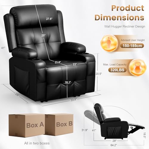 Image of Home Theater Seating, Power Recliner Sofa Chair with Massage & Heat, Wall Hugger Reclining Single Chairs with USB, RV Furniture with LED Lights, Cup Holders for Movie Theater & Gaming Room