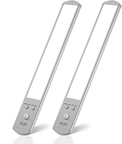 FENRIRFENRIR Under Cabinet Kitchen Lights - 2 Pack 126 Led Under Cupboard Lights Motion Sensor Lights with Rechargeable Battery Dimmable Night Light for Closet, Kitchen, Wardrobe, Stair (40cm, Silver)