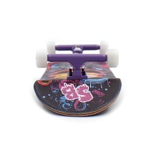 SPITBOARDS® 34 x 96 mm Wood Fingerboard Complete Set-Up, Pre Assembled, 5-Layers Wood, Pro Trucks with Lock Nuts, CNC Bearing Wheels, Real Wear Graphics, Lasered Foam Grip Tape, Octoskull