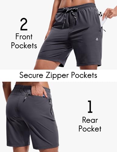 Haimont Short feminino de caminhada de secagem rápida, leve, resistente à água, 18 cm com bolsos com