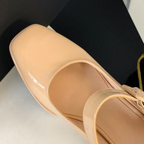 Alyaafifa High Heel Platform Pumps for Women Ankle Strap Chunky Heel Mary Janes Square Closed Toe Leather Suede Dress Shoes Office Lady Party Event Prom Wedding4