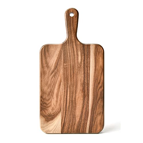 Bill.F Grande planche à découper en acacia avec poignée et suspension naturelles, env. 35 x 18 x 1,8 cm