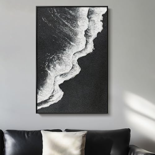 Framed Black and White Abstract Beach Canvas Wall Art, Modern Minimalist Art Prints Paintings Artwork for Walls, Ocean Wave Pictures for Living Room Dining Room Bedroom Bathroom Wall Decor 24x36 In - Image 4
