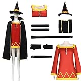 WJZAHB Megumin Cosplay Costume Red Dress Outfit With Megumin Wig Konosuba Cosplay Halloween Party (Costumes, XL), X-Large