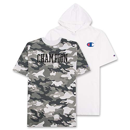 Mens Big and Tall Clothing - 2 Pack Crewneck Mens T-Shirt and Hoodie Shirt White Camo Black White 3X