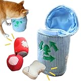 Pawfoo Lab Squeaky Dog Toy, Interactive Plush Hide & Seek Puzzle Toys for Small Medium Large Dogs – Treat Dispenser 4-in-1 Durable Chew Toy, Dog Birthday for Dog Gifts (Trash Can)