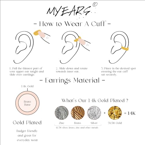 MYEARS Women Ear Cuff Earring Gold Non Pierced Ear Cartilage 3 Split Stripe Band Clip on Wrap Hoop 14K Gold Filled Tiny Boho Simple Minimalist Delicate Handmade Hypoallergenic Geometric Jewelry Gift