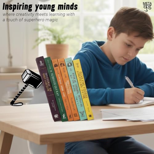 Image of Superhero Book Ends | Illusion Metal Bookends for Desk | Book Holder for Home Decorative - Gift for Book Lovers and Home Decor | Desk Accessories for Study Room (Thor)