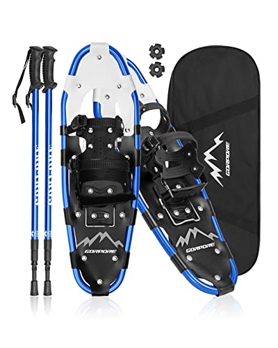 Gorpore Snowshoes For Women Men Youth, 21/25/30 Inches Lightweight Aluminum Alloy All Terrain Snowshoes For Hiking, Heel Lift Riser For Mountaineering With Double-Ratchet Binding & Carrying Tote Bag #TOP2