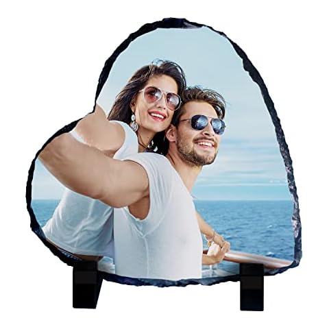Custom Rock Slate Frame Personalized Photo Stone Frame Plaque Birthday Gifts Valentine's Day Heart Shaped (Small Heart) Cover