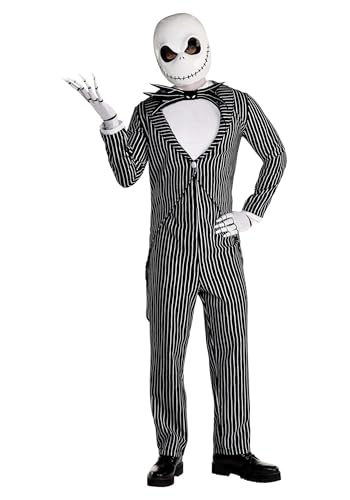 Party City Jack Skellington Costume for Adults - Disney Nightmare Before Christmas Costume Includes Jumpsuit, Bow Tie, & Mask - Costumes for Halloween, Birthday Parties & Themed Events