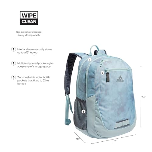 Image of adidas Foundation Backpack, Stone Wash Almost Blue-Grey Two /Almost Blue /Silver Metallic, OSFA