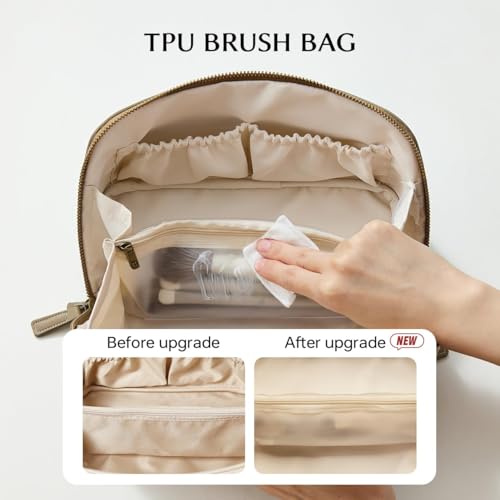 Image of EACHY Travel Makeup Bag, Large Capacity Cosmetic Bag for Women, Waterproof PU Leather, Flat Open Portable Toiletry Bag for Skincare, Brushes & Travel Essentials