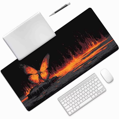 Gaming mouse pad papillon orange grand format pour setup maison et bureau - 3
