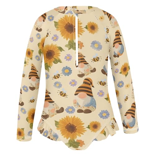 ALAZA Toddler Swimsuit Girl Bathing Suit Swimwear Rash Guard Bees Gnomes Cute Long Sleeve 3T2
