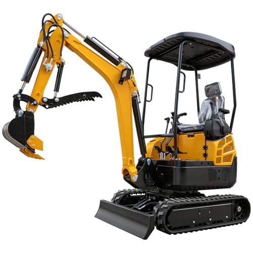 MMS 1.7 Ton Mini Excavator w/Side Swing Boom 23HP Two Cylinder RATO Engine Pilot Controls Hydraulic Thumbs US Stock Compact Backhoe Digger Crawler Excavator for Trenches Construction Gardening