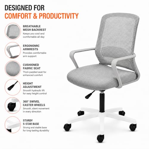 Image of Office Arm Chair with Frame, Mesh Back, Nylon Base, and Adjustable Handle, Cushion Fabric (Robo Chair-Grey)