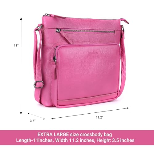 Image of LEDERBUCK Olga Women's Extra-Large Genuine Leather Crossbody Purse - Soft Triple-Zip Shoulder Bag