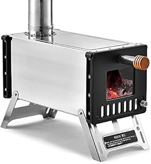 SHUAIGUO Stainless Steel Tent Wood Stove with Chimney Pipes Portable Camping Wood Burning Stove for Camping Heating Cooking, Silver
