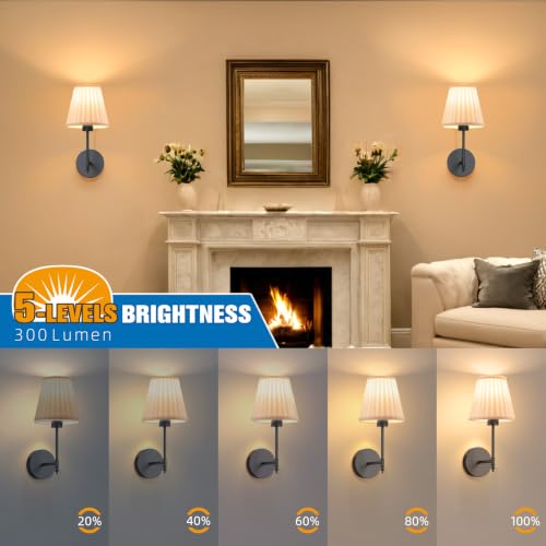 Image of NIORSUN 14.5 inch Battery Operated Wall Sconce Set of 2,Beige-Black Rechargeable Wall Lights with 10400mAh Dimmable Bulbs and Remote, 9 Colors Wireless Wall Lamps for Bedroom Living Room