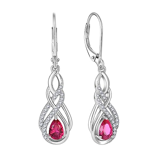 925 Sterling Silver Infinity Leverback Earrings for Womens, Twisted Teardrop Birthstone Earrings, Dangle Drop Irish Celtic Jewelry for Women