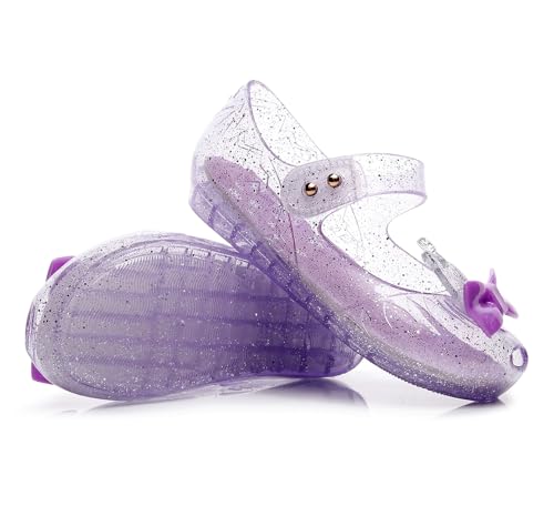Image of Jelly Shoes for Girls Princess Dress Up Flat Sandals for Toddler Cosplay Clear Glitter Jellies Mary Janes with Bow /Crown