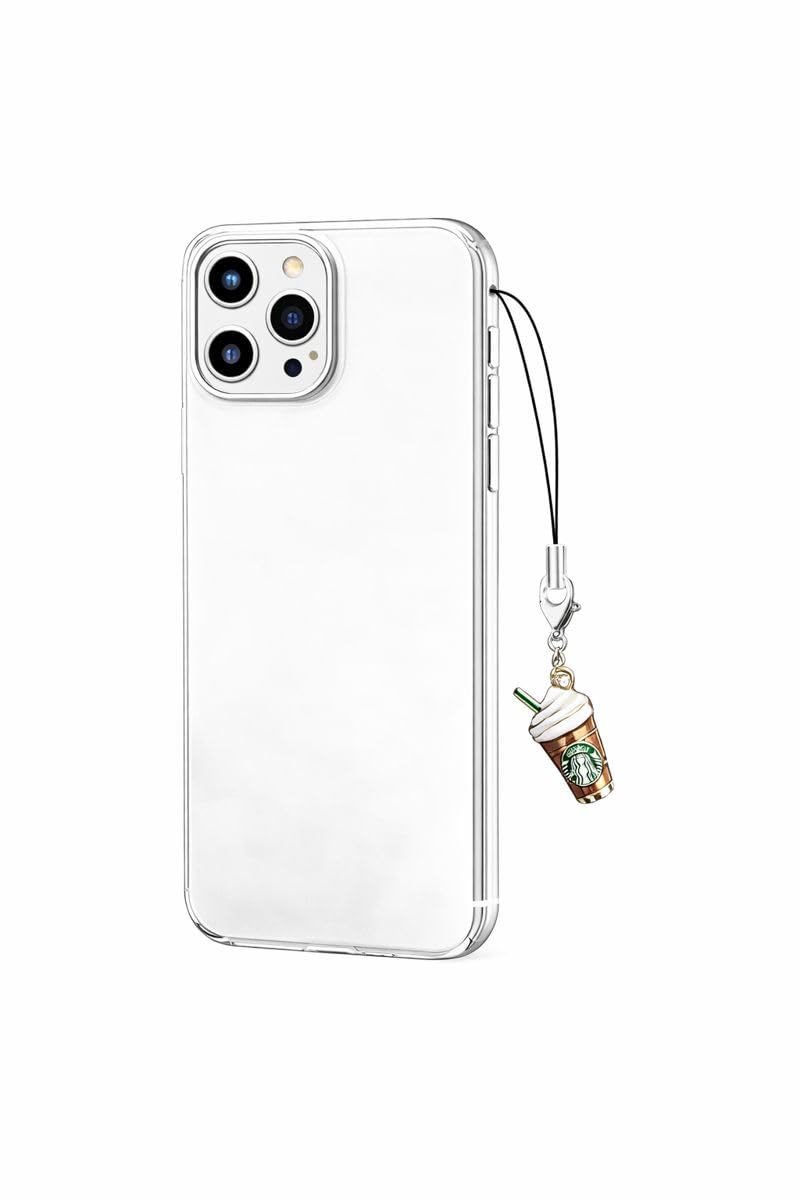 Coffee Cup Phone Charm, Frappuccino Keychain Accessory with Black Cord, White and Brown-image-32