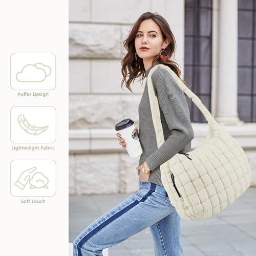 Image of Puffer Tote Bag for Women Handbag Nurse Bag with Cup Holder & Laptop Compartment & Trolley Sleeve for Work Travel