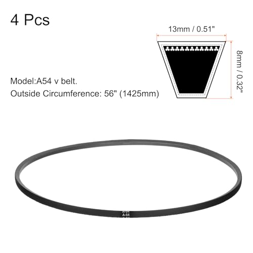 Image of uxcell 4pcs A54 or 4L560 Classic Wrapped Rubber V-Belt, 54 inch(1375mm) Inside Circumference, A Profile V Belt