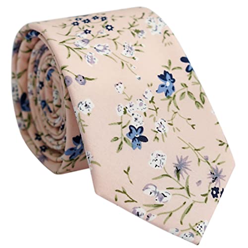 Image of BELLUNO Men's Cotton Floral Skinny Tie, 2.5 inch Width, with Gift Box