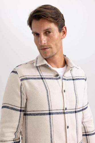 DeFacto Erkek Modern Fit Polo Yaka Oduncu Uzun Kollu Gömlek, Bej, XS - Görsel 7